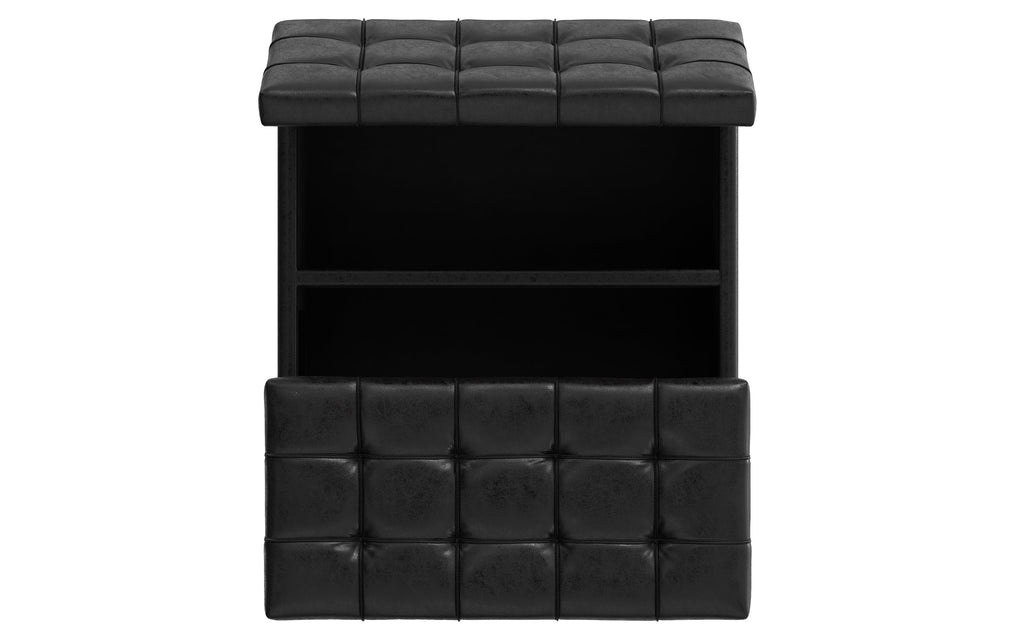 Harrison Small Square Coffee Table Storage Ottoman in Distressed Vegan Leather