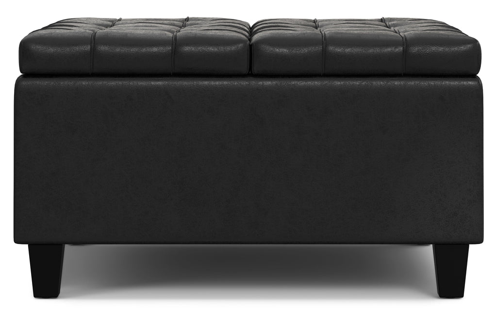 Harrison Small Square Coffee Table Storage Ottoman in Distressed Vegan Leather