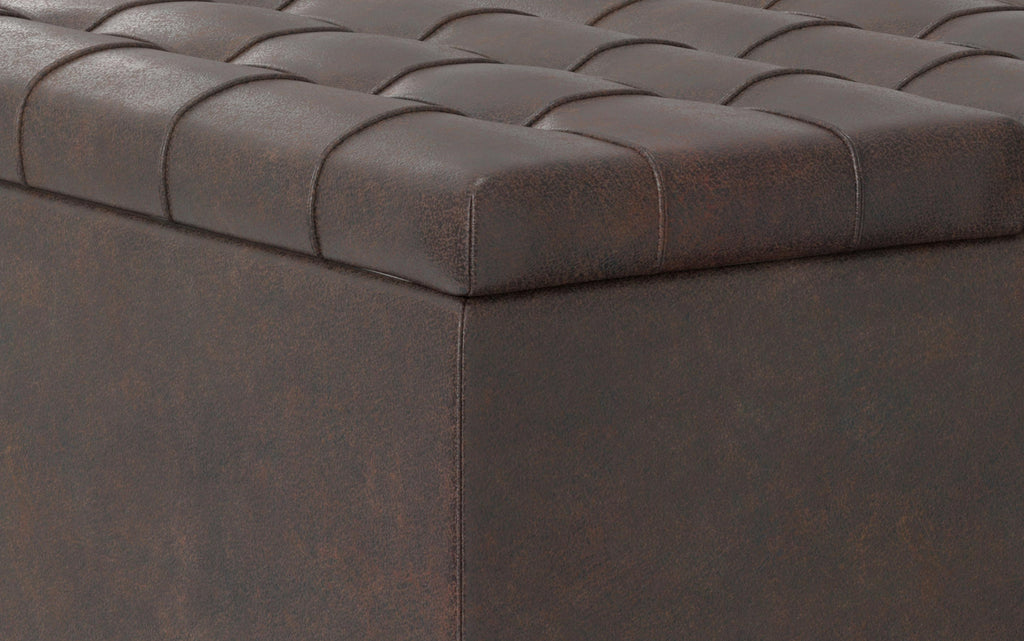 Harrison Small Square Coffee Table Storage Ottoman in Distressed Vegan Leather