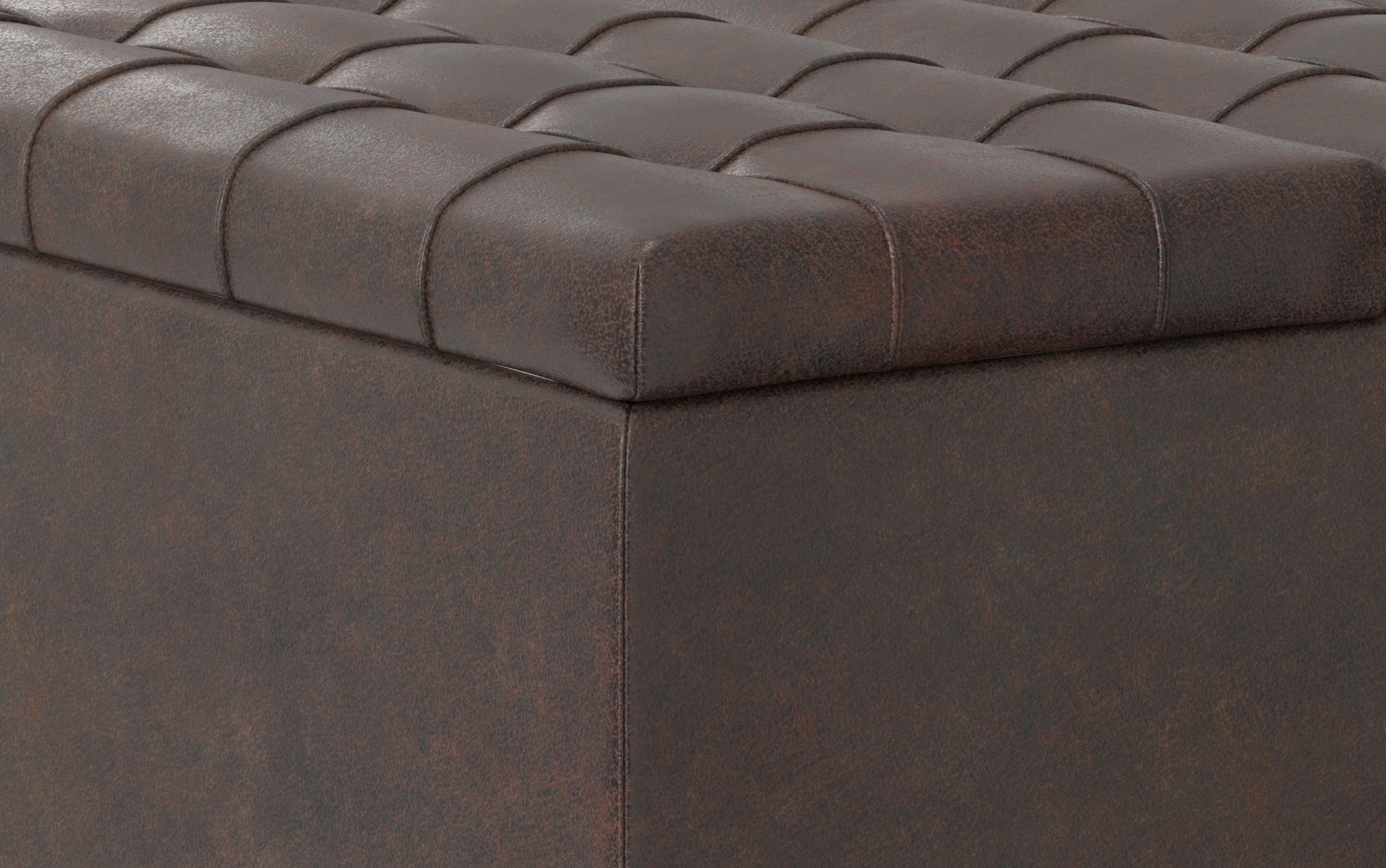 Harrison Small Square Coffee Table Storage Ottoman in Distressed Vegan Leather