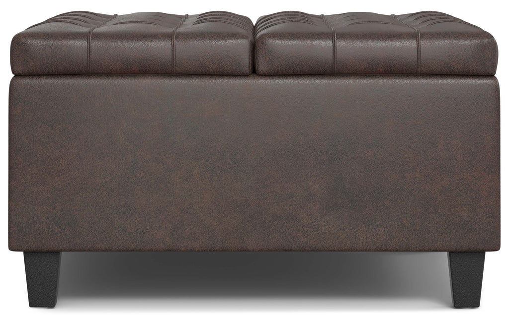 Harrison Small Square Coffee Table Storage Ottoman in Distressed Vegan Leather