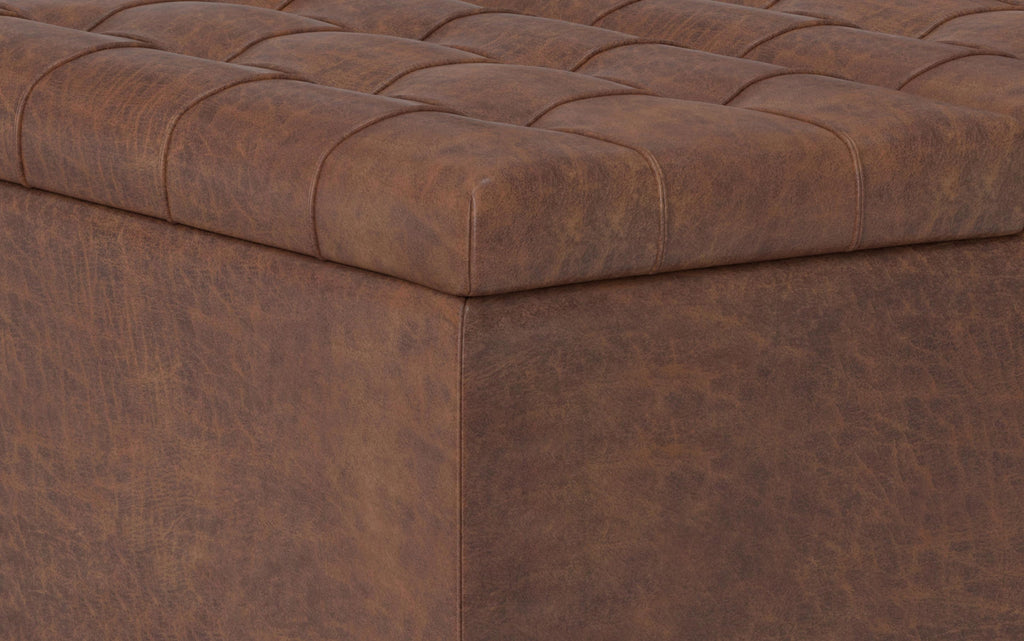 Harrison Small Square Coffee Table Storage Ottoman in Distressed Vegan Leather