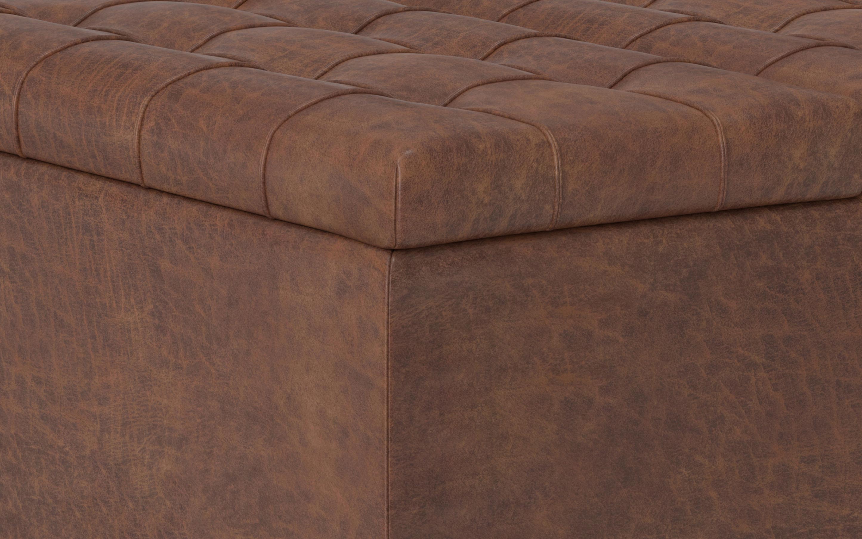 Harrison Small Square Coffee Table Storage Ottoman in Distressed Vegan Leather
