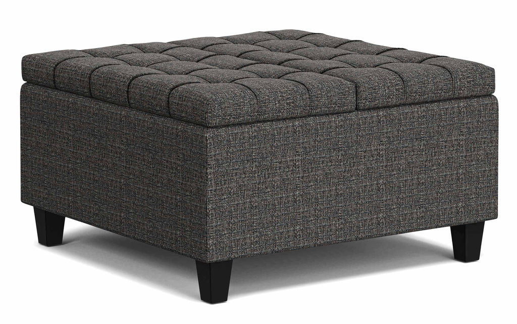 Harrison Small Square Coffee Table Storage Ottoman in Linen