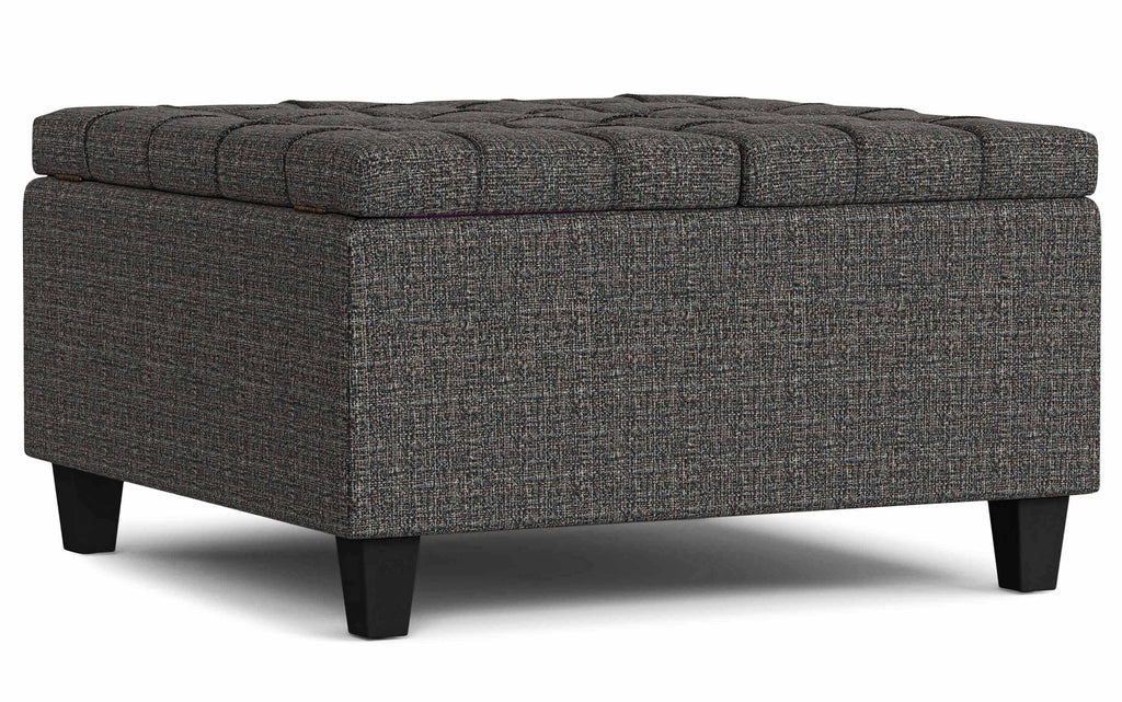 Harrison Small Square Coffee Table Storage Ottoman in Linen