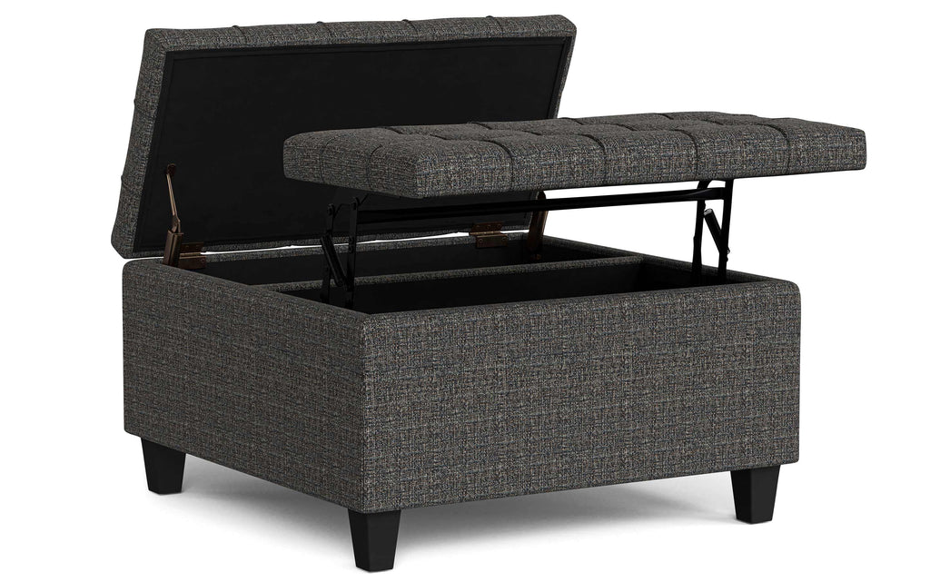 Harrison Small Square Coffee Table Storage Ottoman in Linen