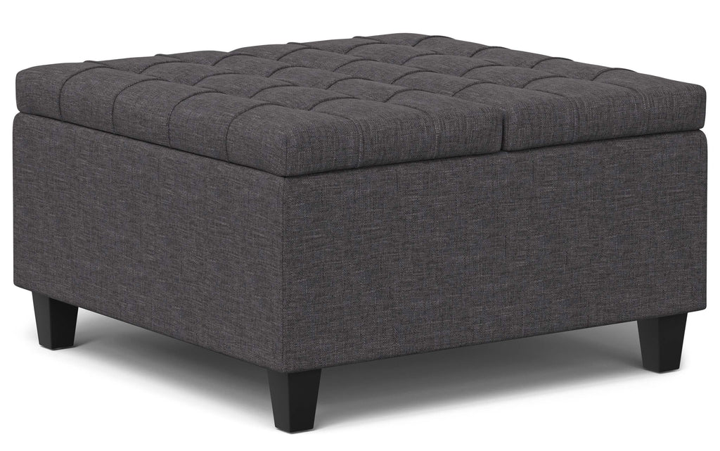 Harrison Small Square Coffee Table Storage Ottoman in Linen