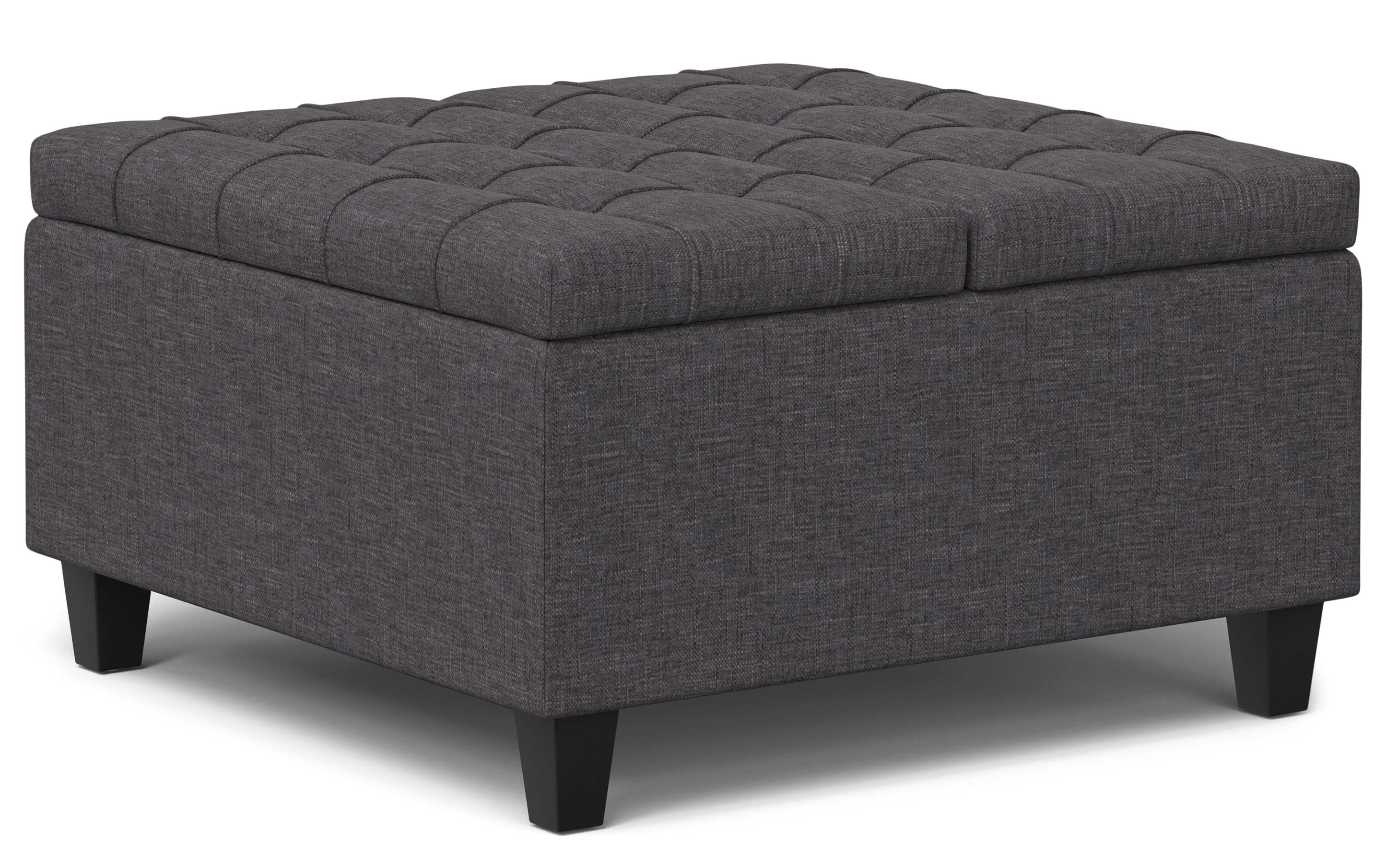 Harrison Small Square Coffee Table Storage Ottoman in Linen