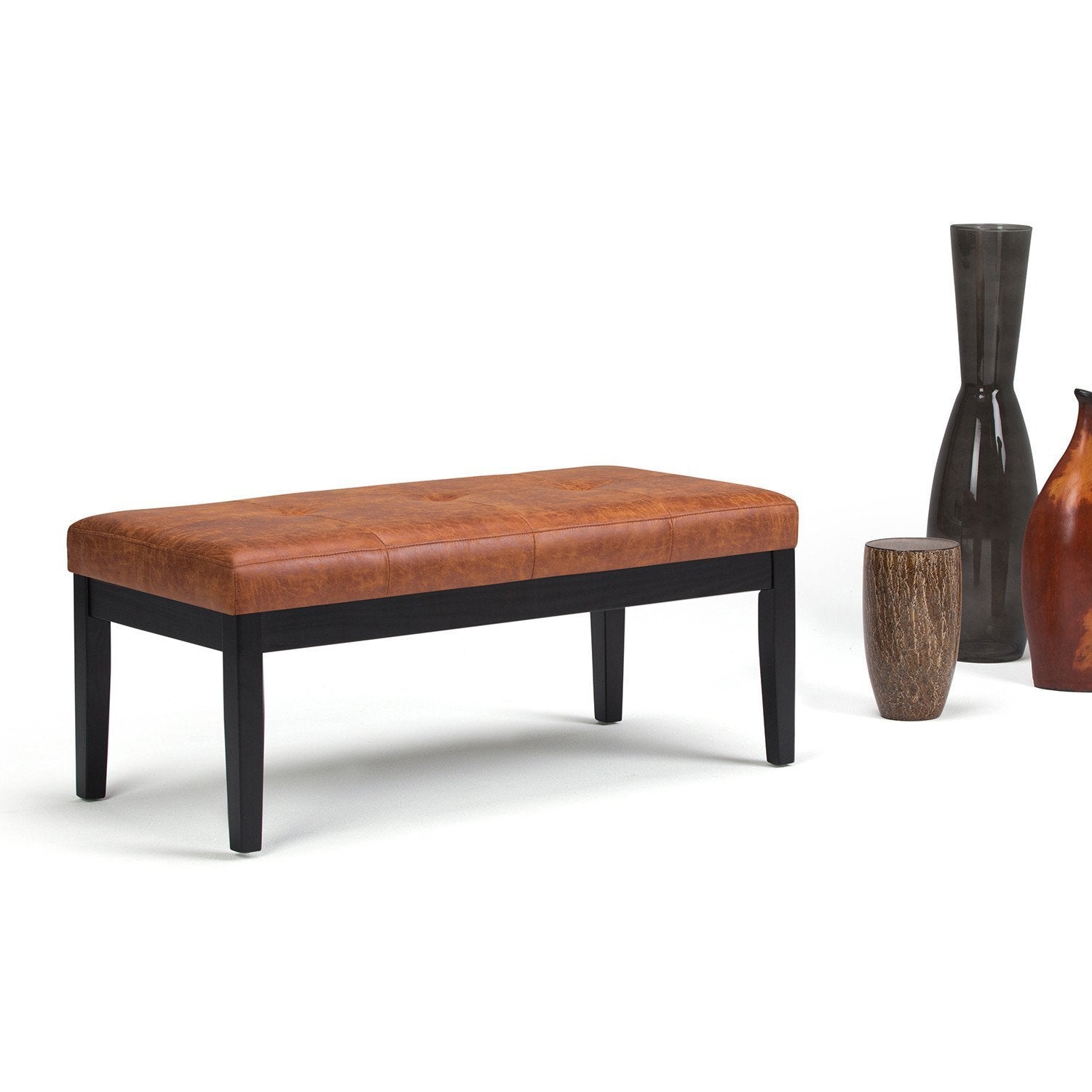 Lacey Ottoman Bench in Distressed Vegan Leather