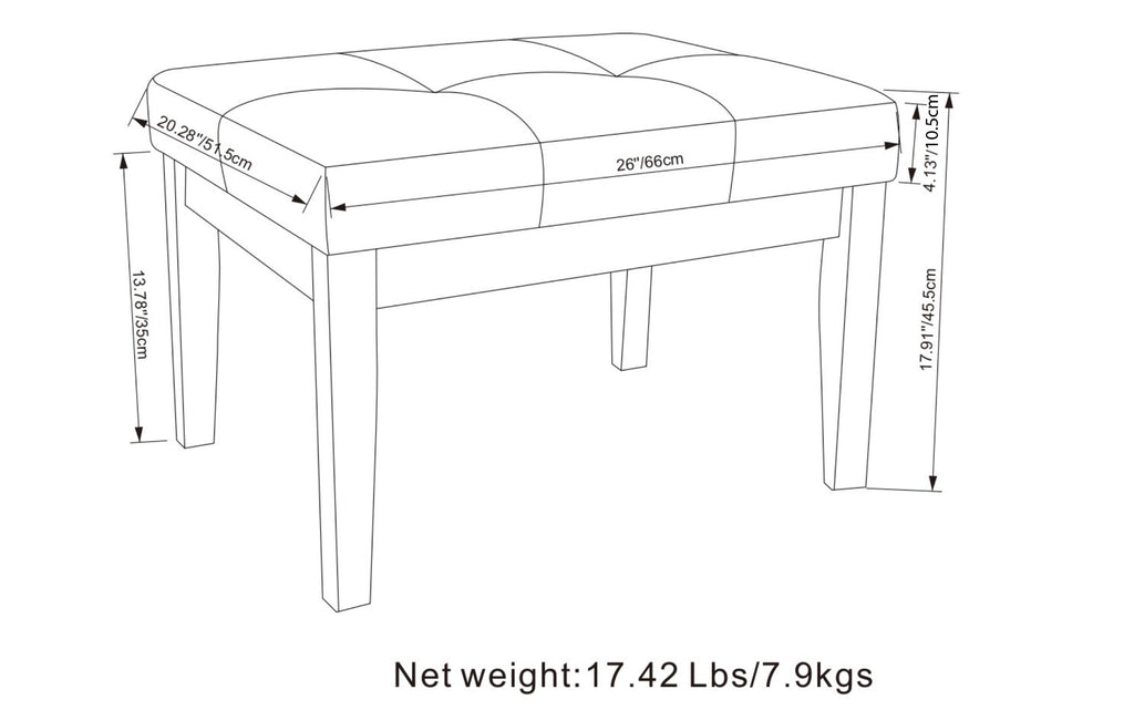 Lacey Small Tufted Ottoman Bench in Distressed Vegan Leather