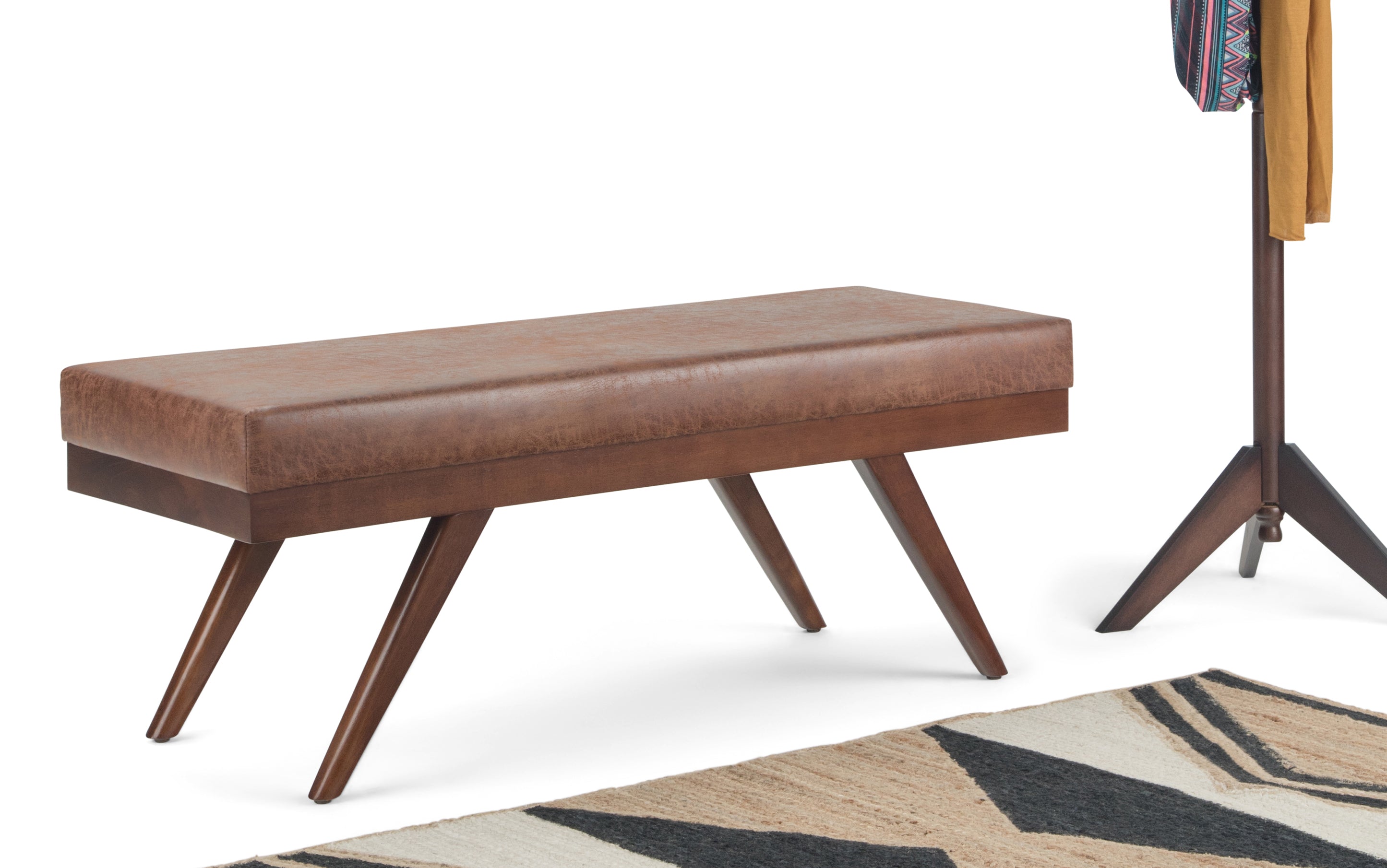 Chanelle Ottoman Bench in Distressed Umber Brown