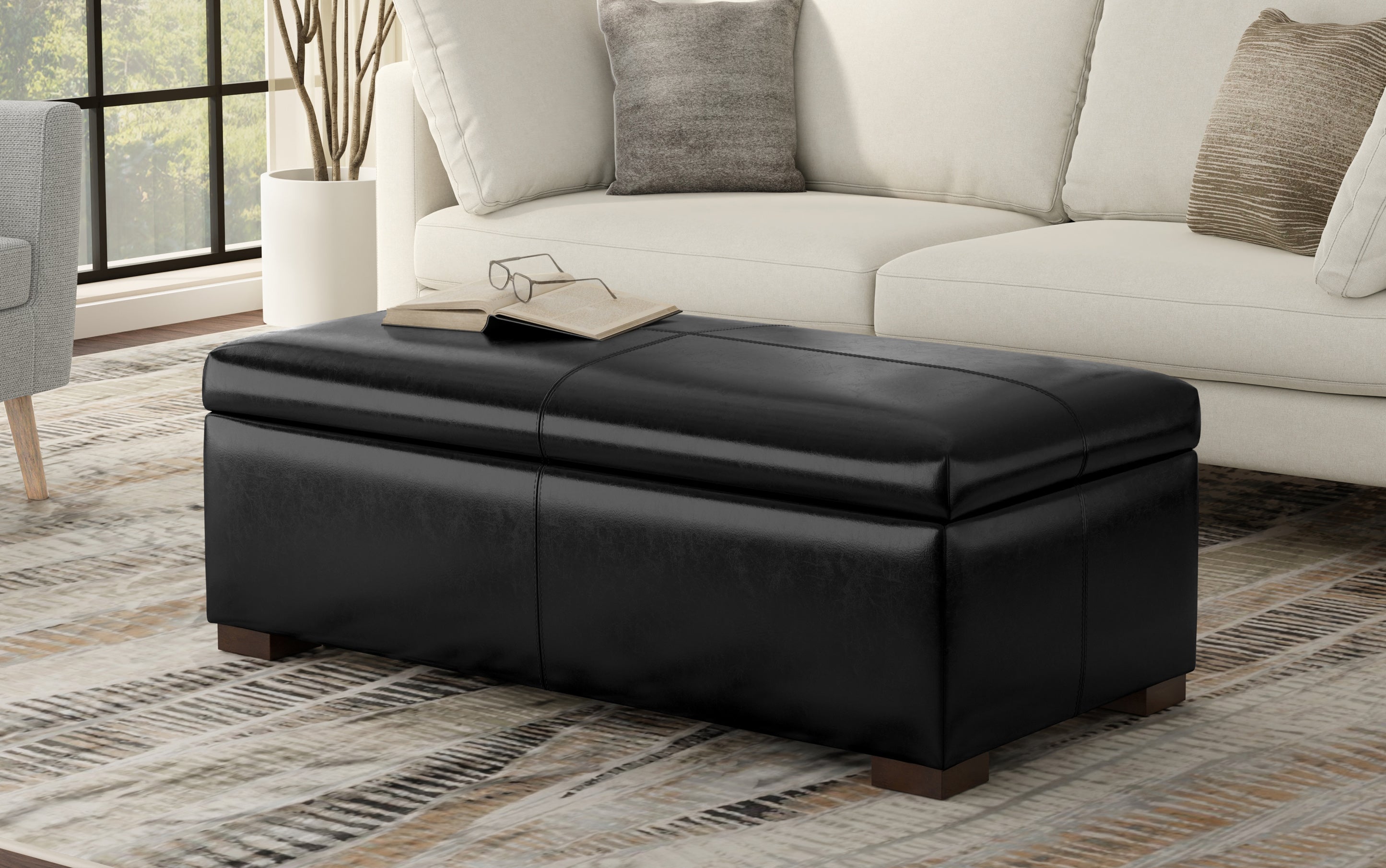 Gabbie Rectangular Storage Ottoman in Vegan Leather