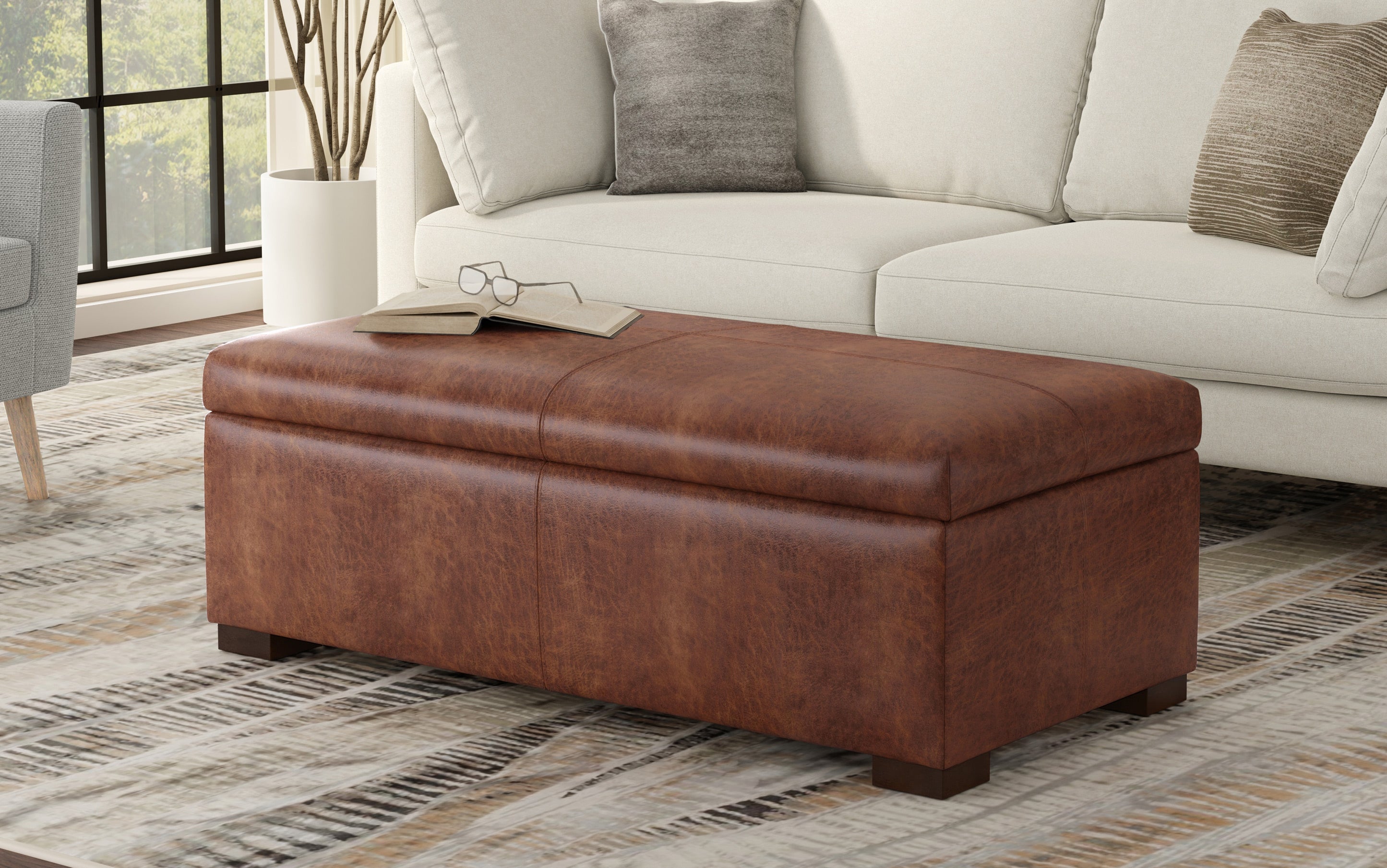 Gabbie Rectangular Storage Ottoman in Vegan Leather