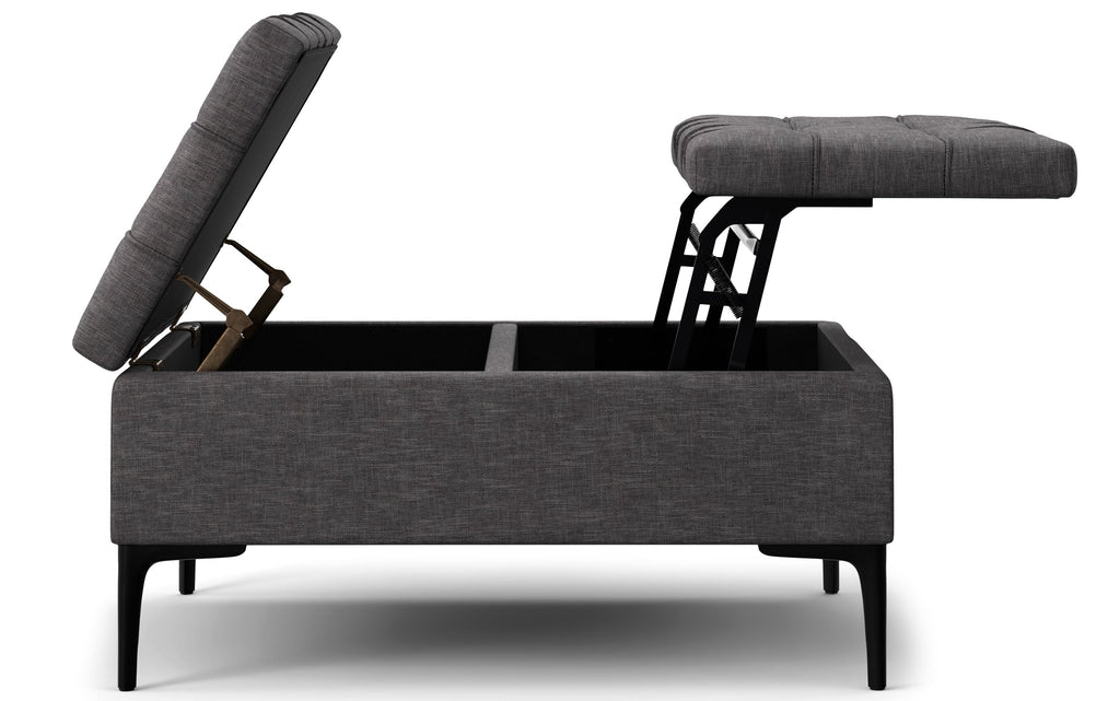 Laura Lift Top Storage Ottoman in Linen