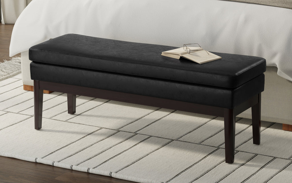 Carlson Ottoman Bench in Distressed Vegan Leather