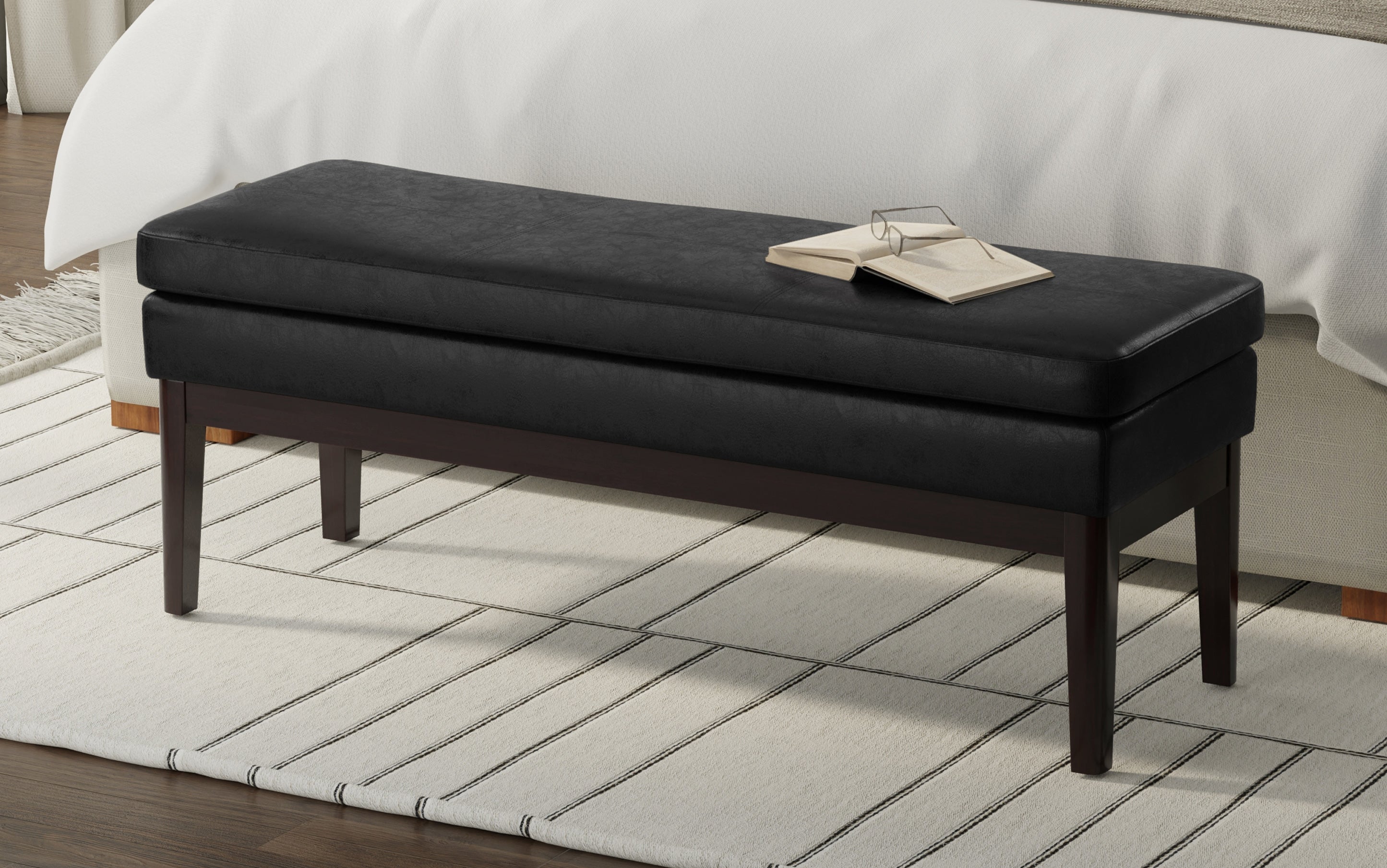 Carlson Ottoman Bench in Distressed Vegan Leather