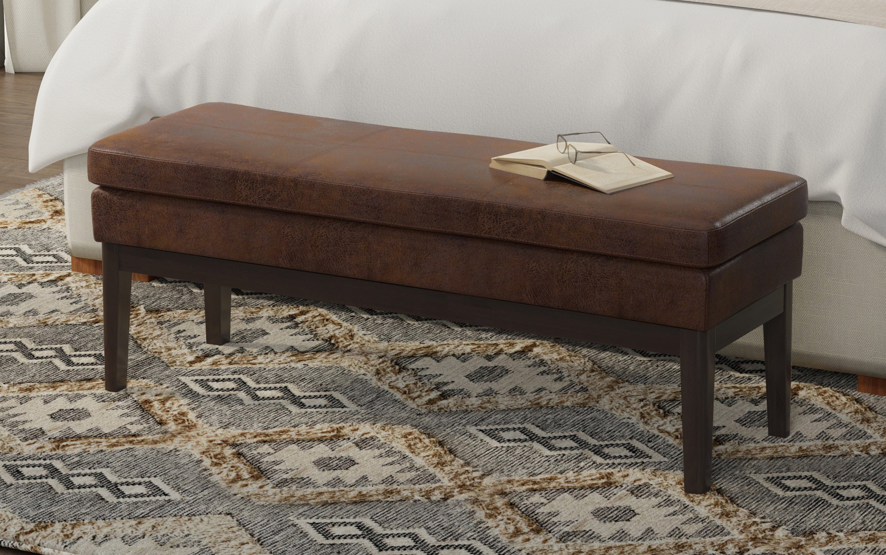 Carlson Ottoman Bench in Distressed Vegan Leather