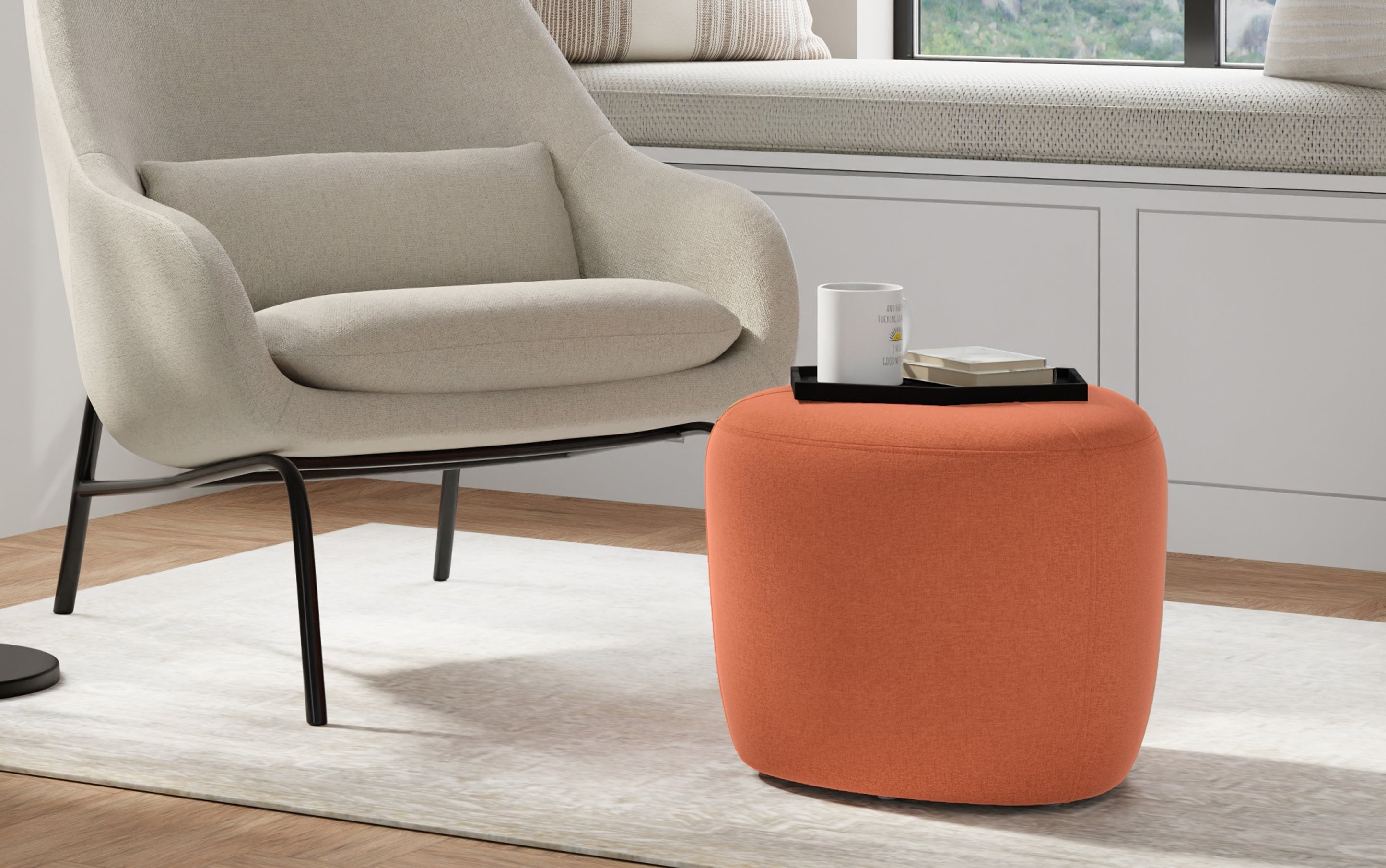 Moore Small Ottoman in Linen