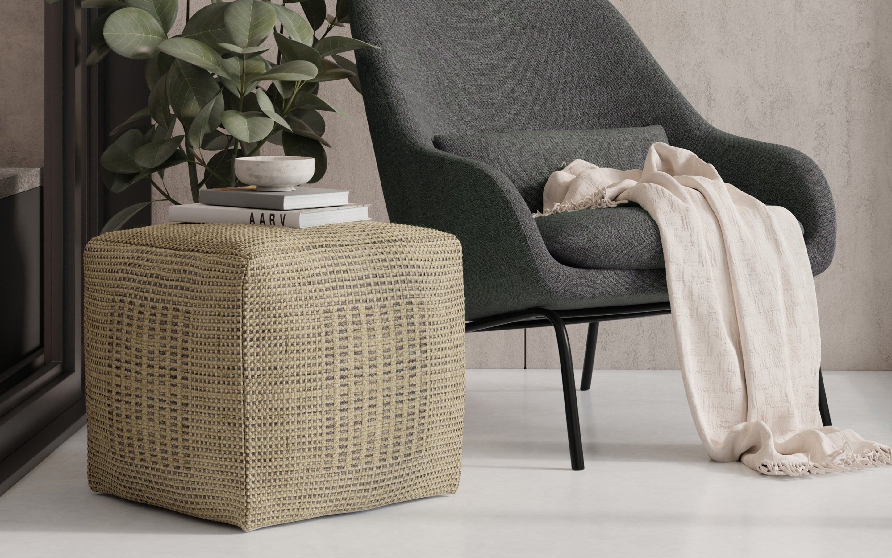Delilah Square Woven Pouf