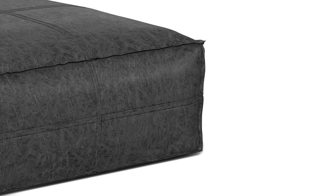 Brody Large Square Coffee Table Pouf in Distressed Vegan Leather