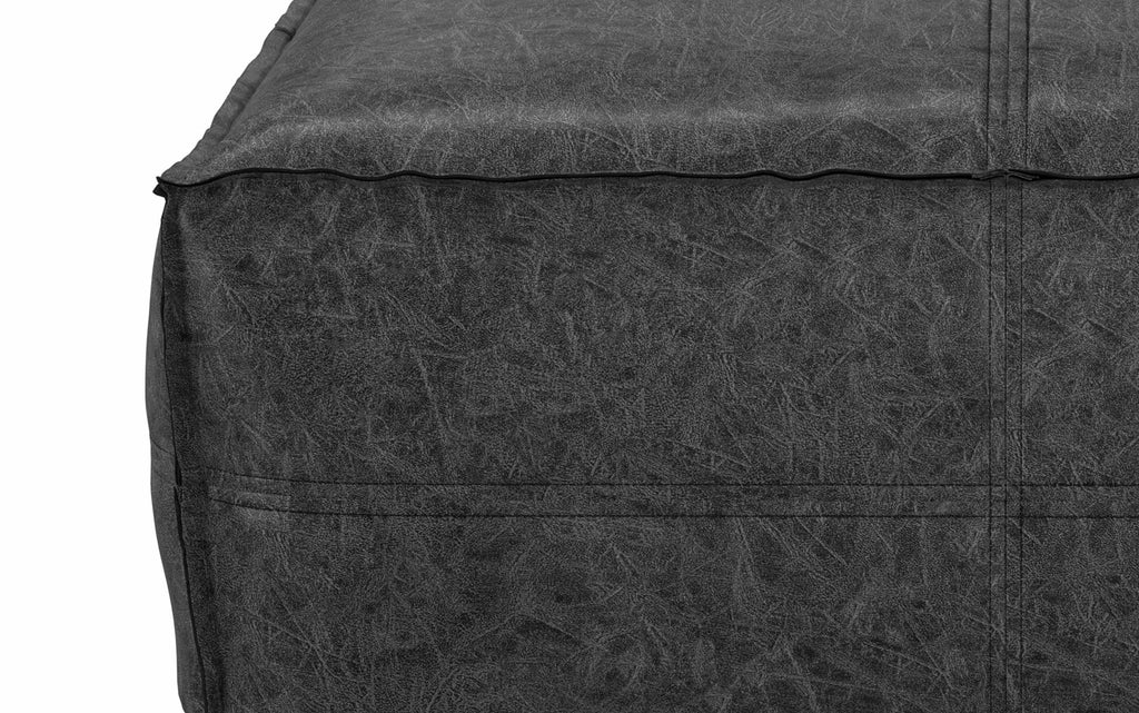 Brody Large Square Coffee Table Pouf in Distressed Vegan Leather