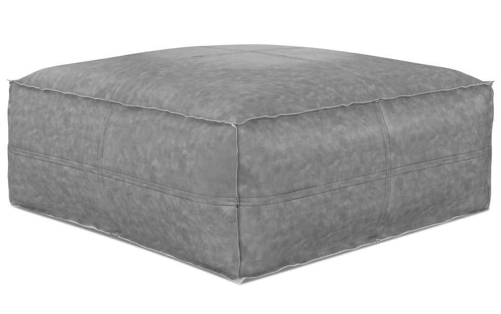 Brody Large Square Coffee Table Pouf in Distressed Vegan Leather
