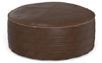 Brody 32 inch Round Coffee Table Pouf in Distressed Dark Brown