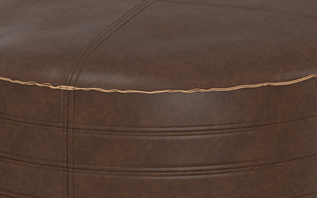 Brody 32 inch Round Coffee Table Pouf in Distressed Dark Brown