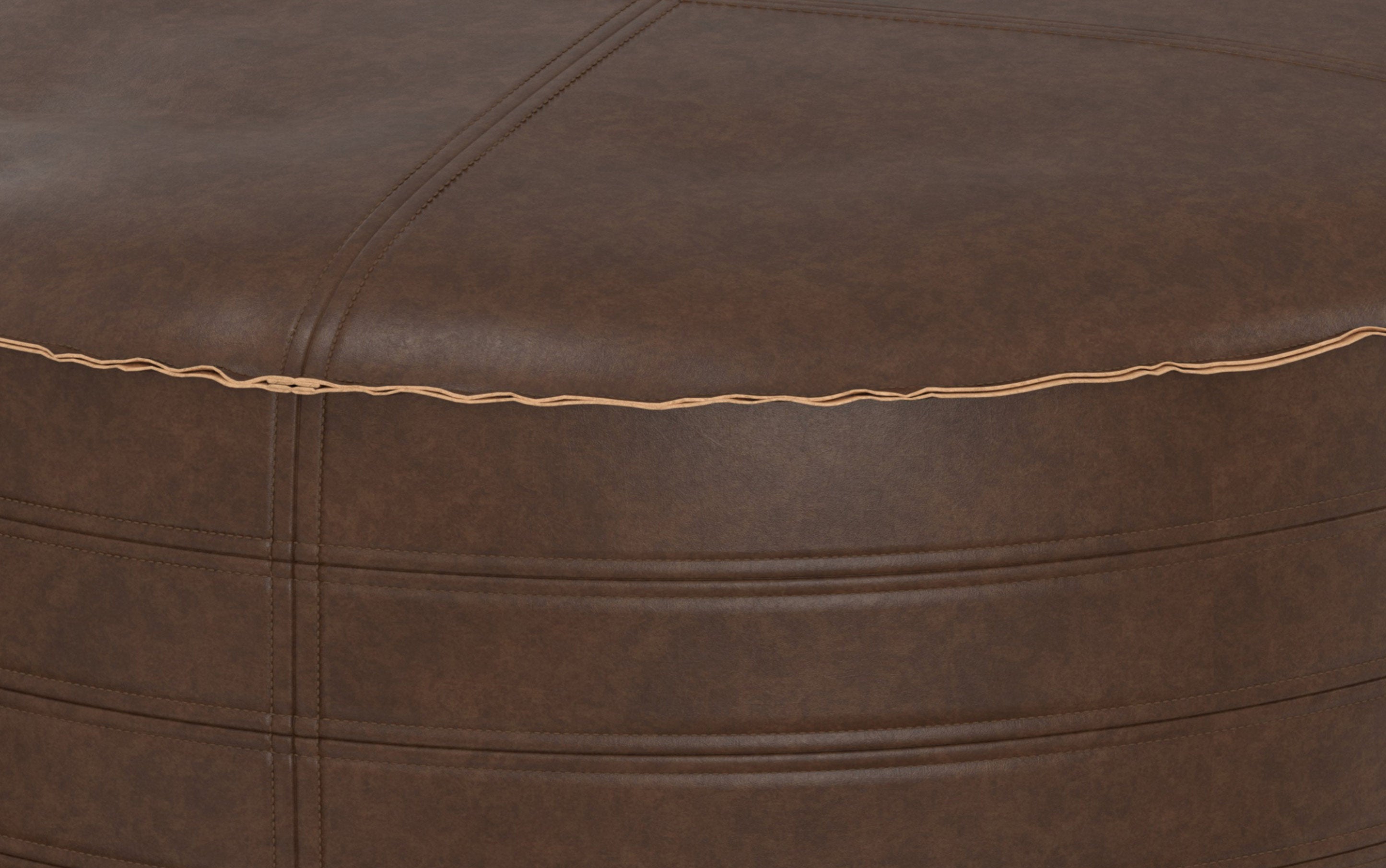 Brody 32 inch Round Coffee Table Pouf in Distressed Dark Brown