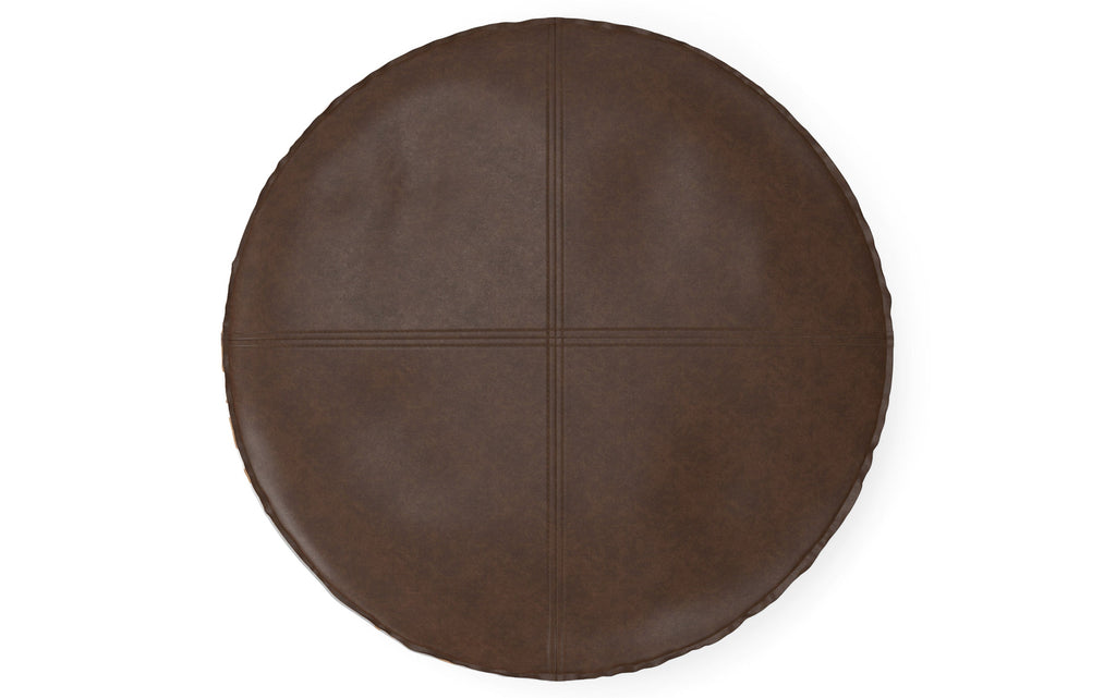 Brody 32 inch Round Coffee Table Pouf in Distressed Dark Brown