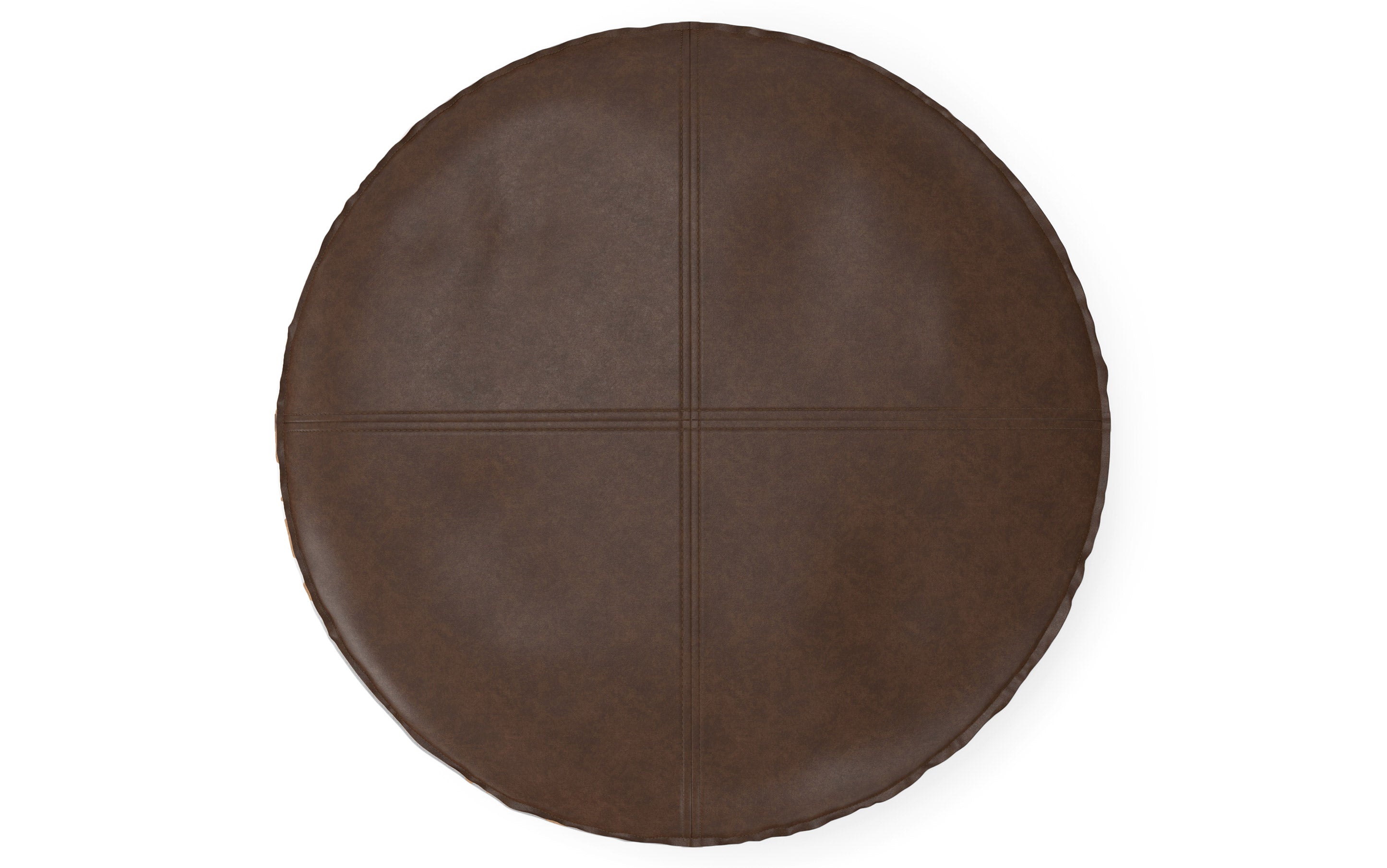Brody 32 inch Round Coffee Table Pouf in Distressed Dark Brown