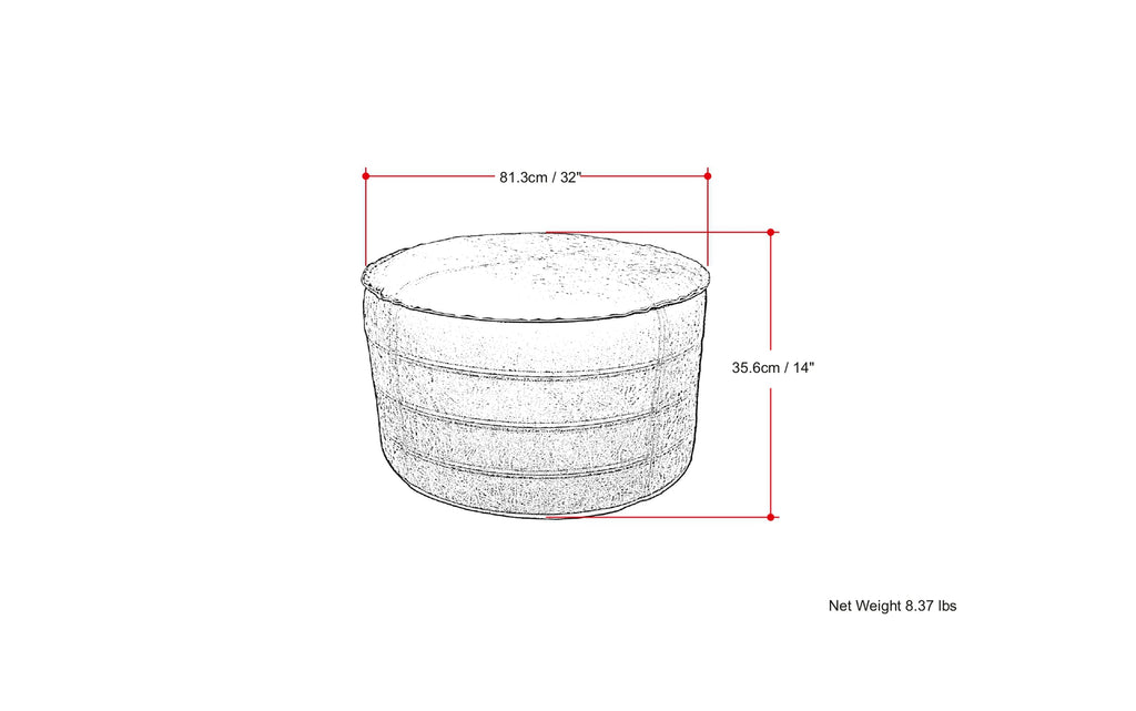 Brody 32 inch Round Coffee Table Pouf in Distressed Dark Brown