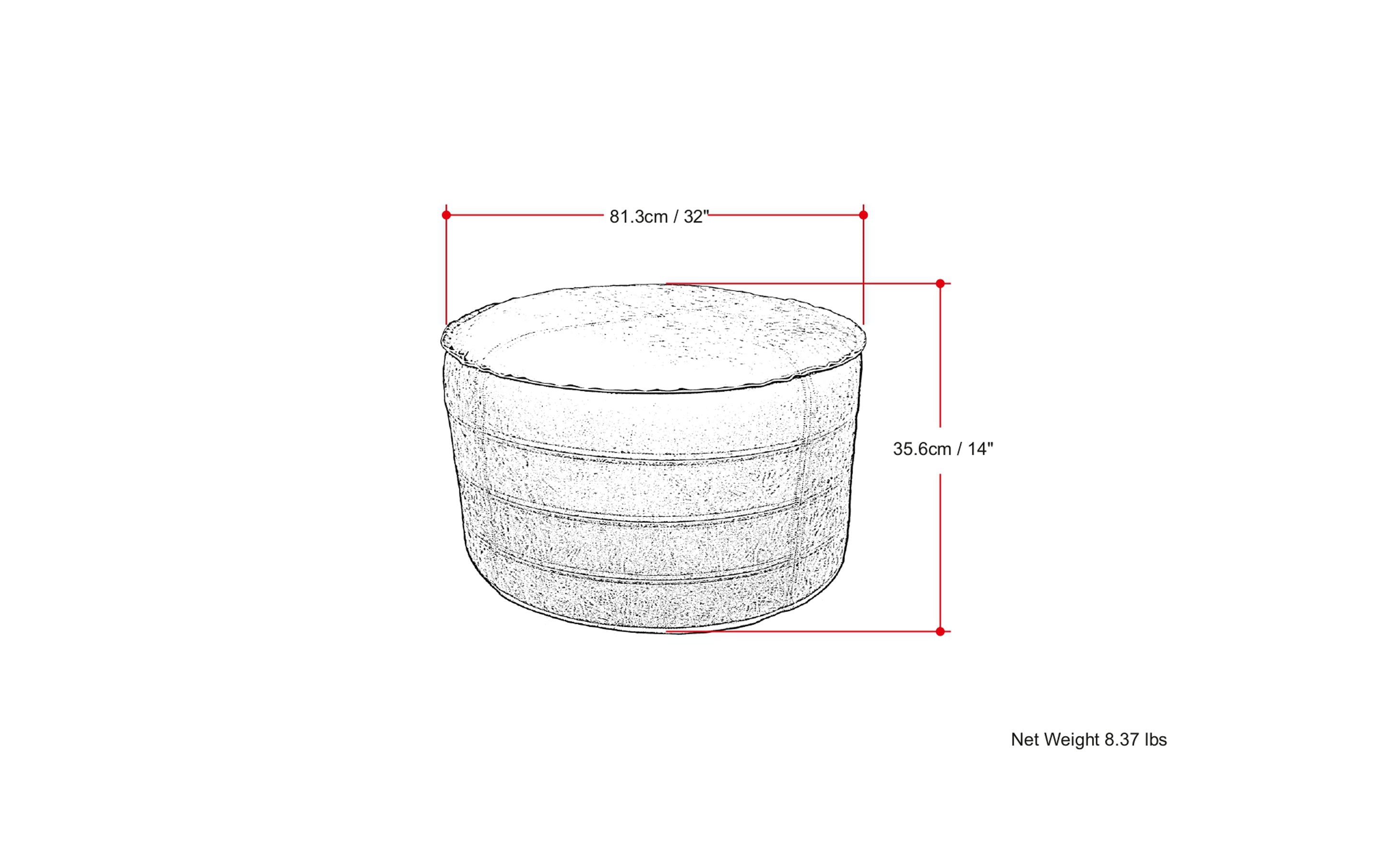 Brody 32 inch Round Coffee Table Pouf in Distressed Dark Brown