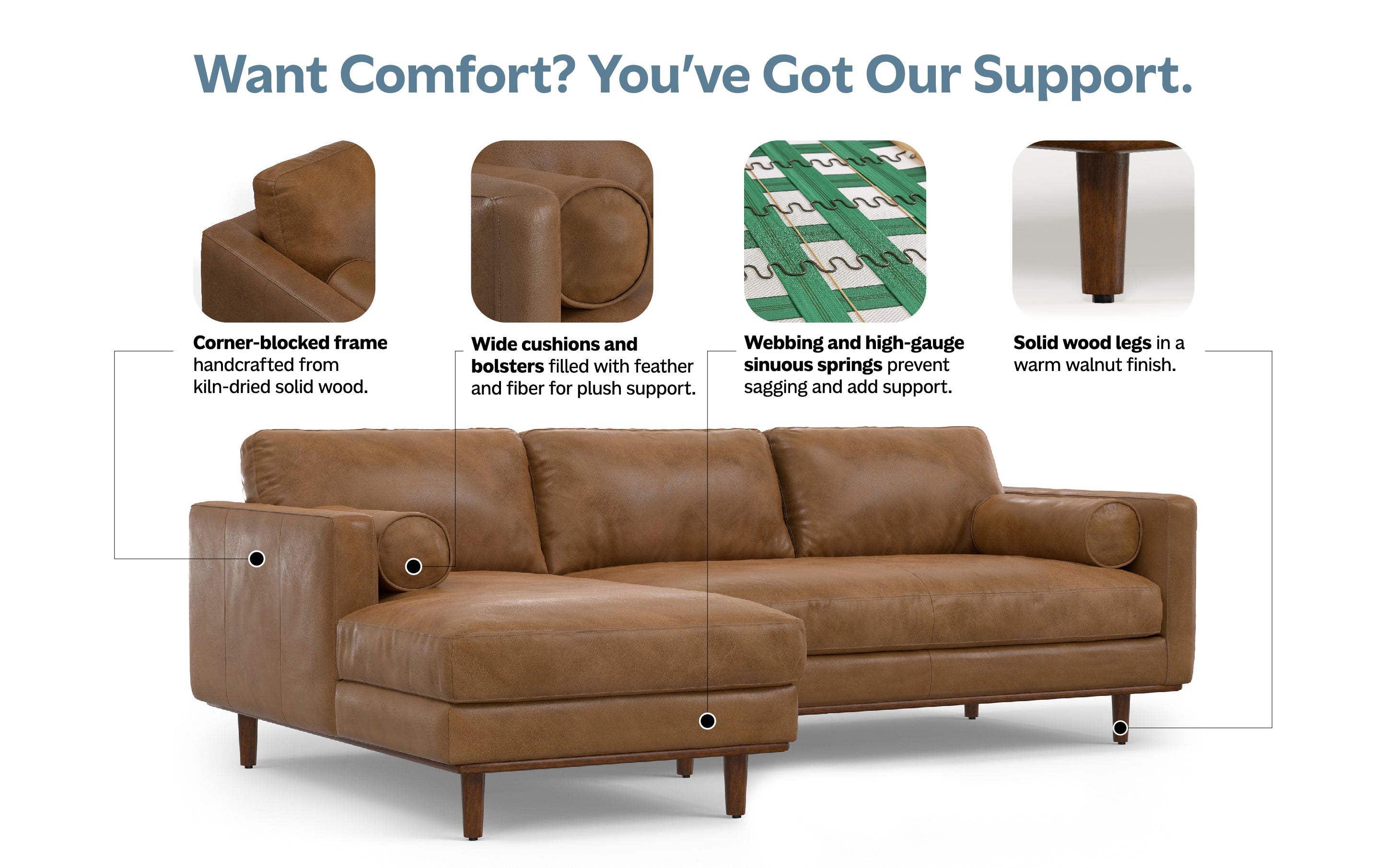 Morrison Left Sectional Sofa in Genuine Leather