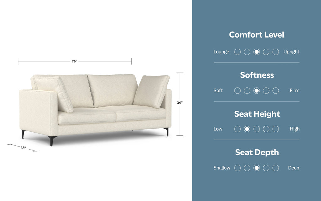 Ava 76 inch Mid Century Sofa in Performance Fabric