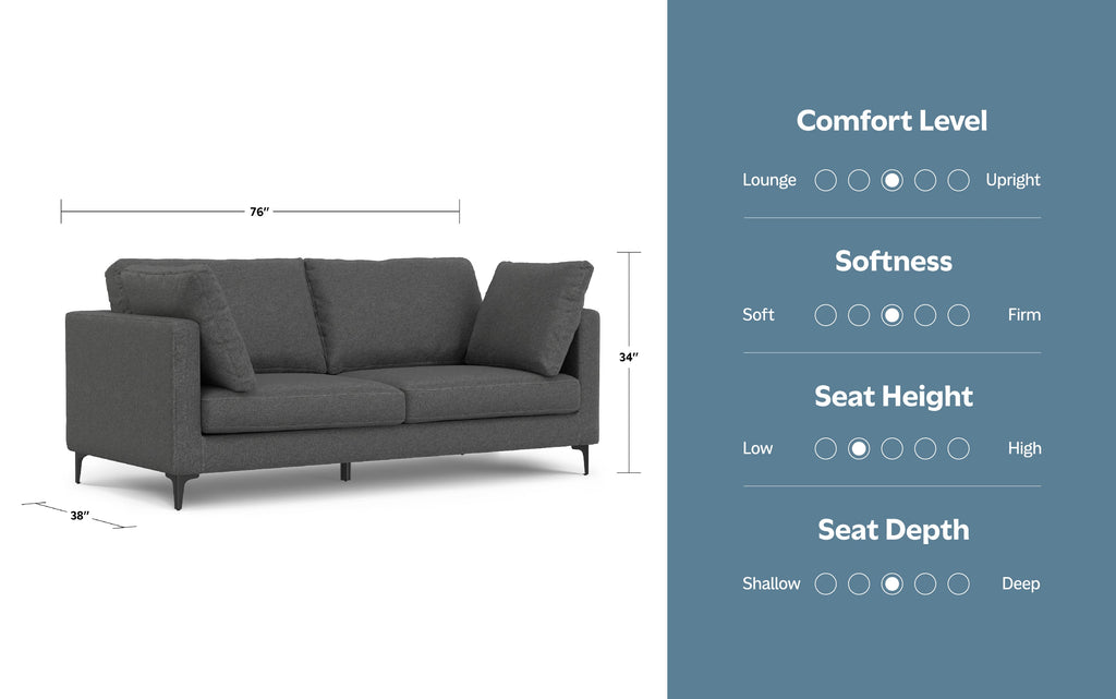 Ava 76 inch Mid Century Sofa in Performance Fabric