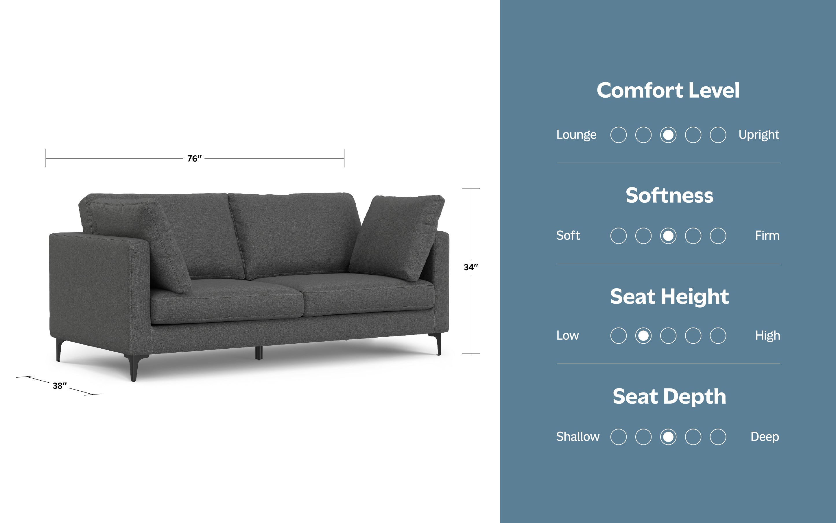 Ava 76 inch Mid Century Sofa in Performance Fabric