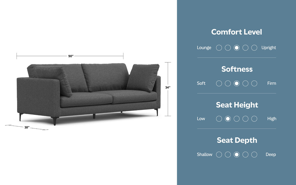 Ava 90 inch Mid Century Sofa