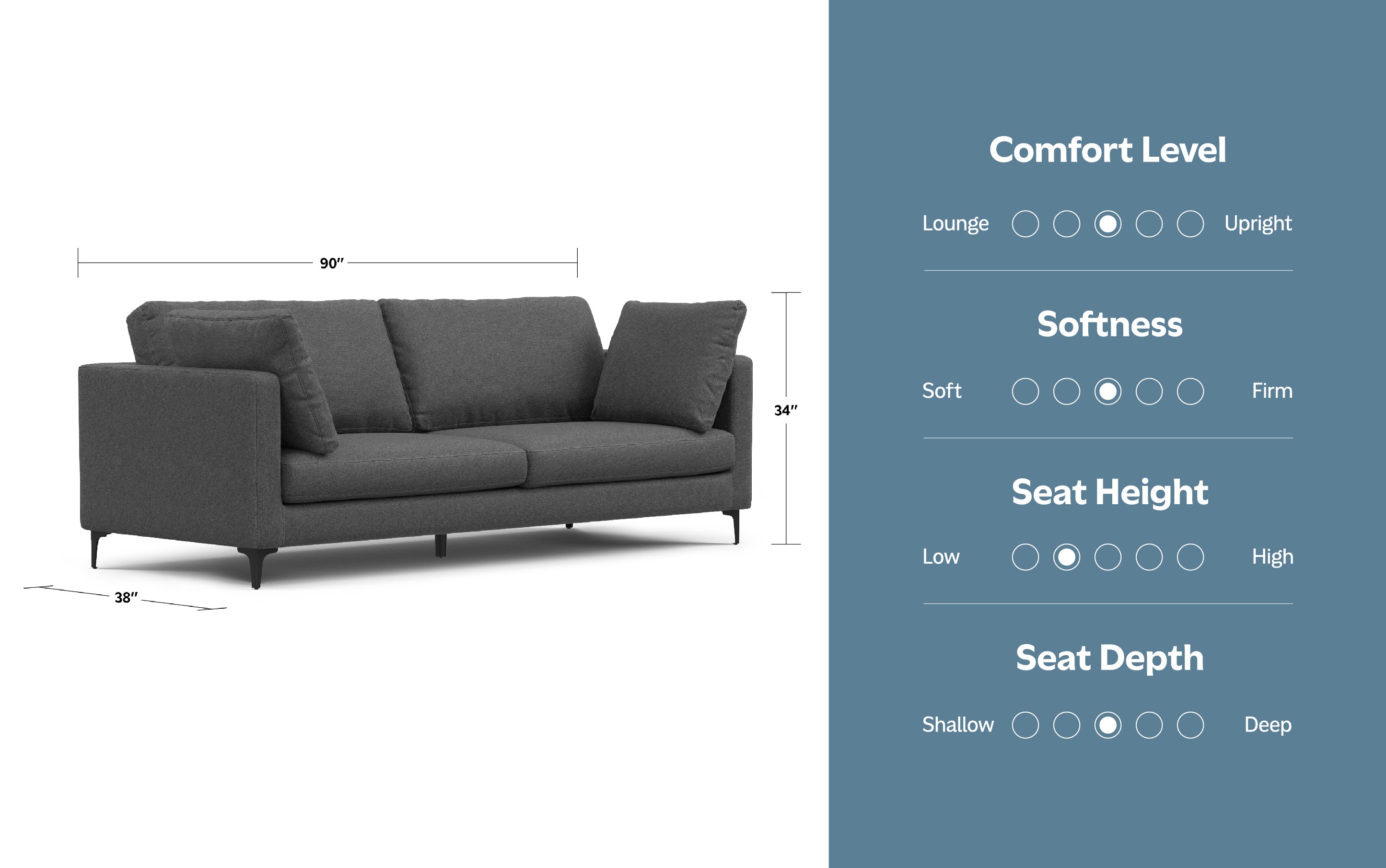 Ava 90 inch Mid Century Sofa
