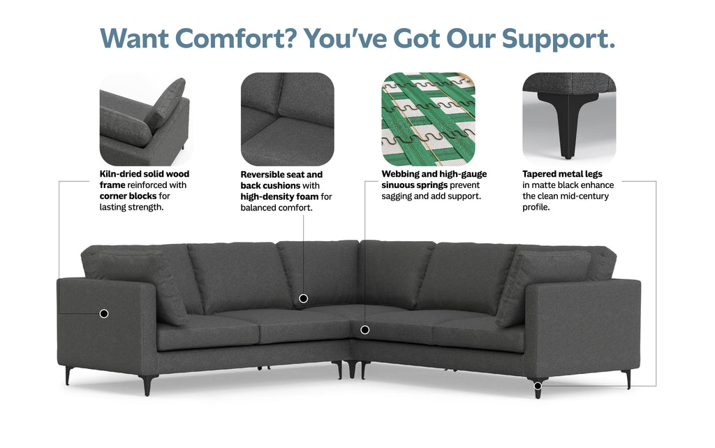 Ava Mid Century Corner Sectional Sofa