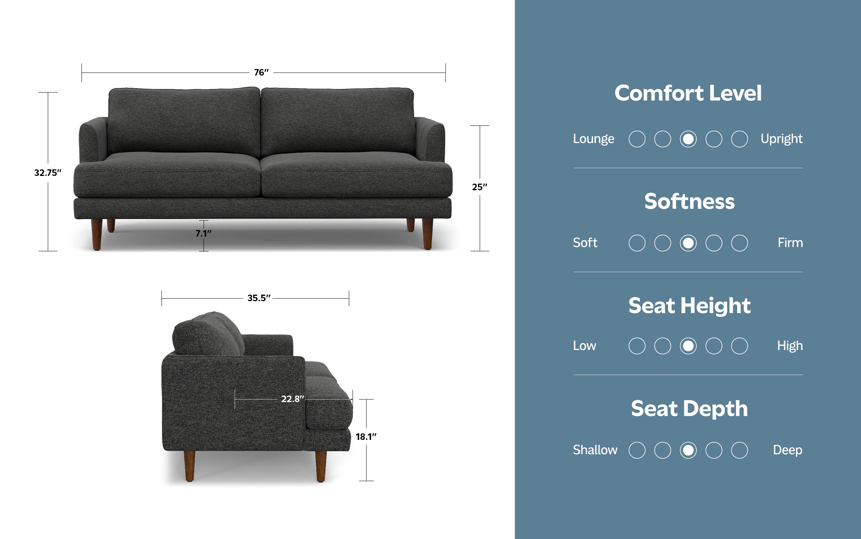 Livingston 76 inch Sofa in Woven-Blend Fabric