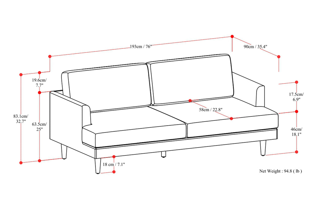 Livingston 76 inch Sofa in Genuine Leather