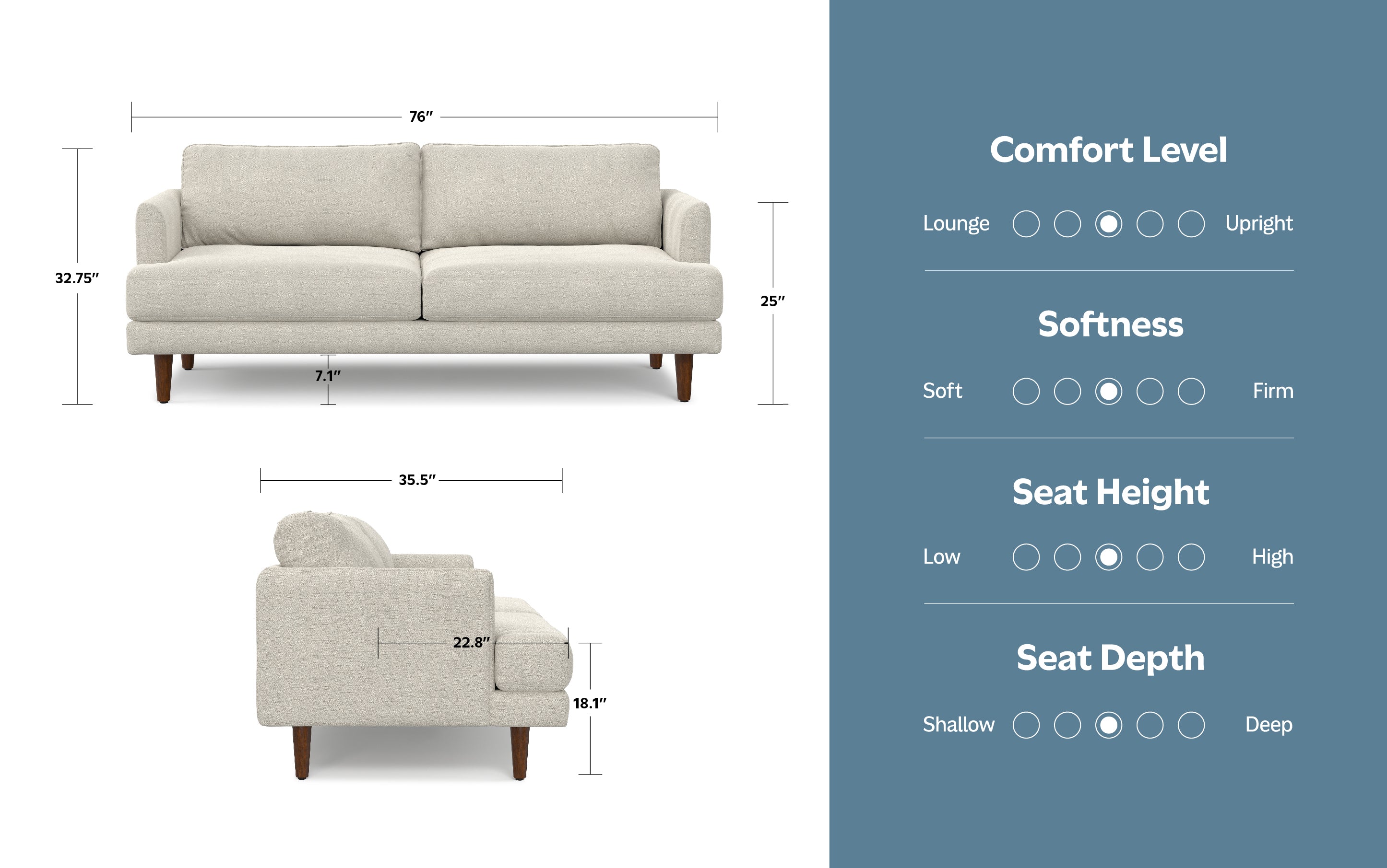 Livingston 76 inch Sofa in Woven-Blend Fabric