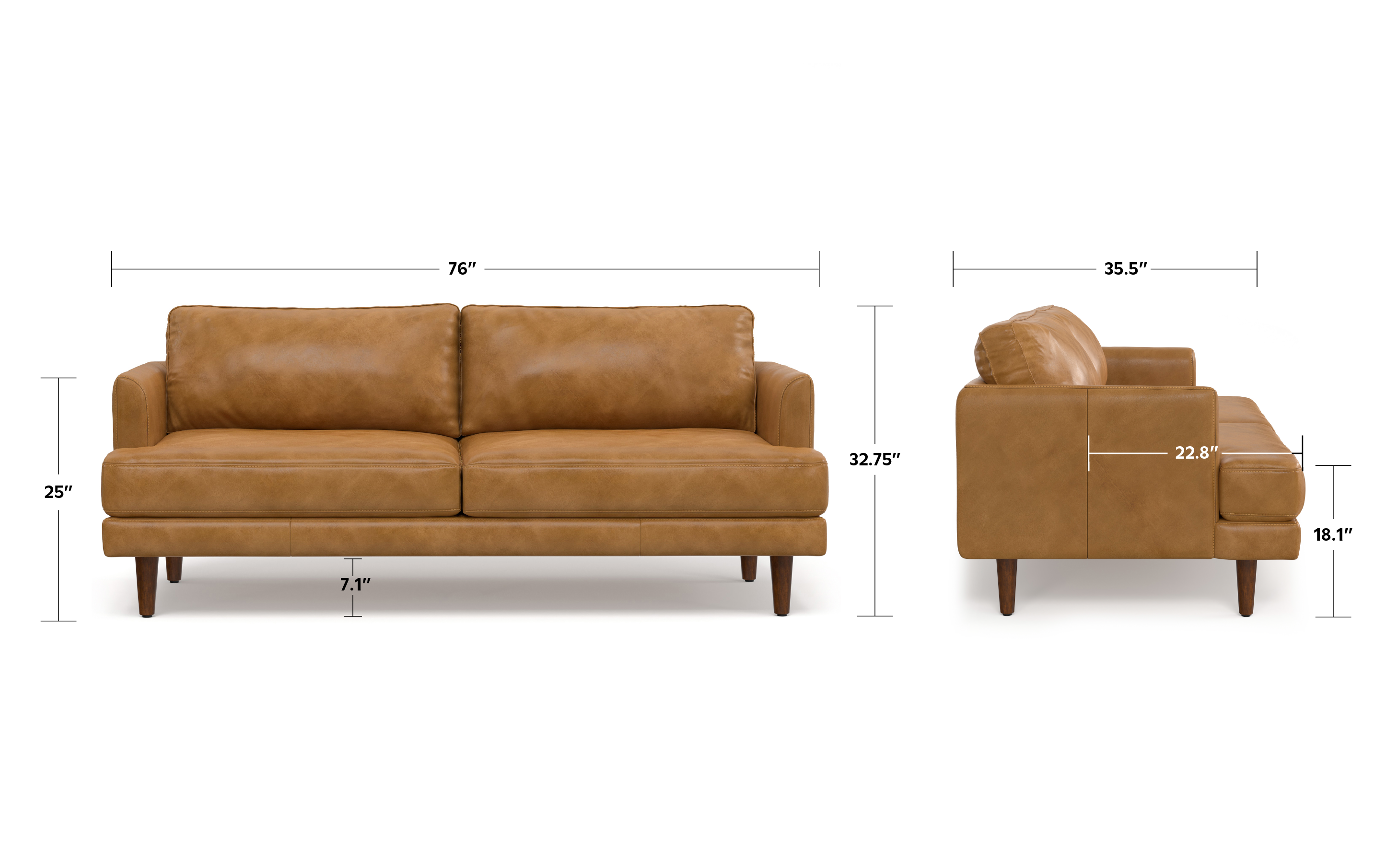 Livingston 76 inch Sofa in Genuine Leather