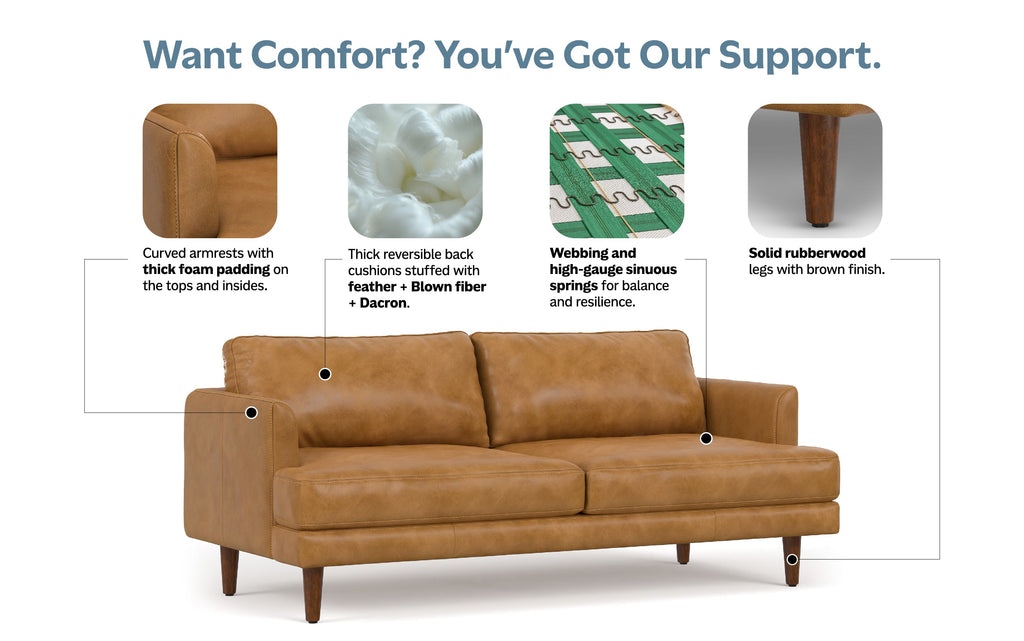 Livingston 76 inch Sofa in Genuine Leather