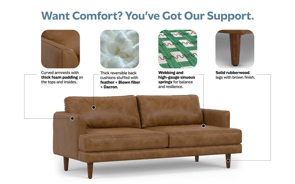 Livingston 76 inch Sofa in Genuine Leather