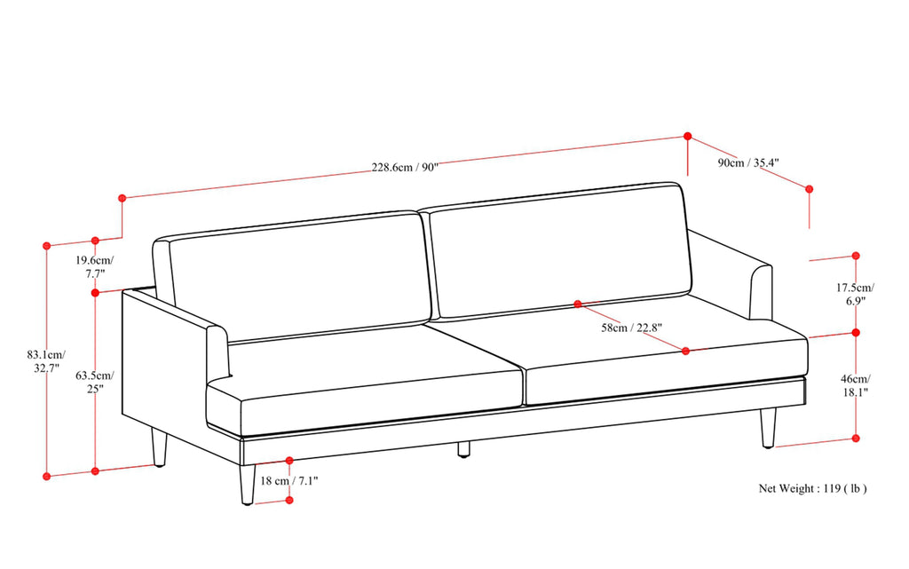 Livingston 90 inch Sofa in Genuine Leather