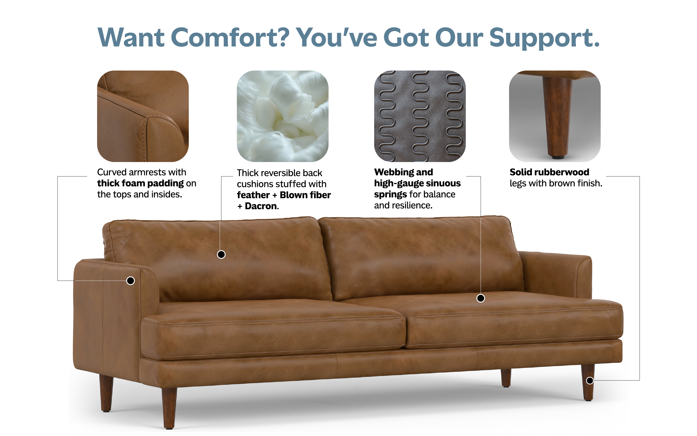 Livingston 90 inch Sofa in Genuine Leather