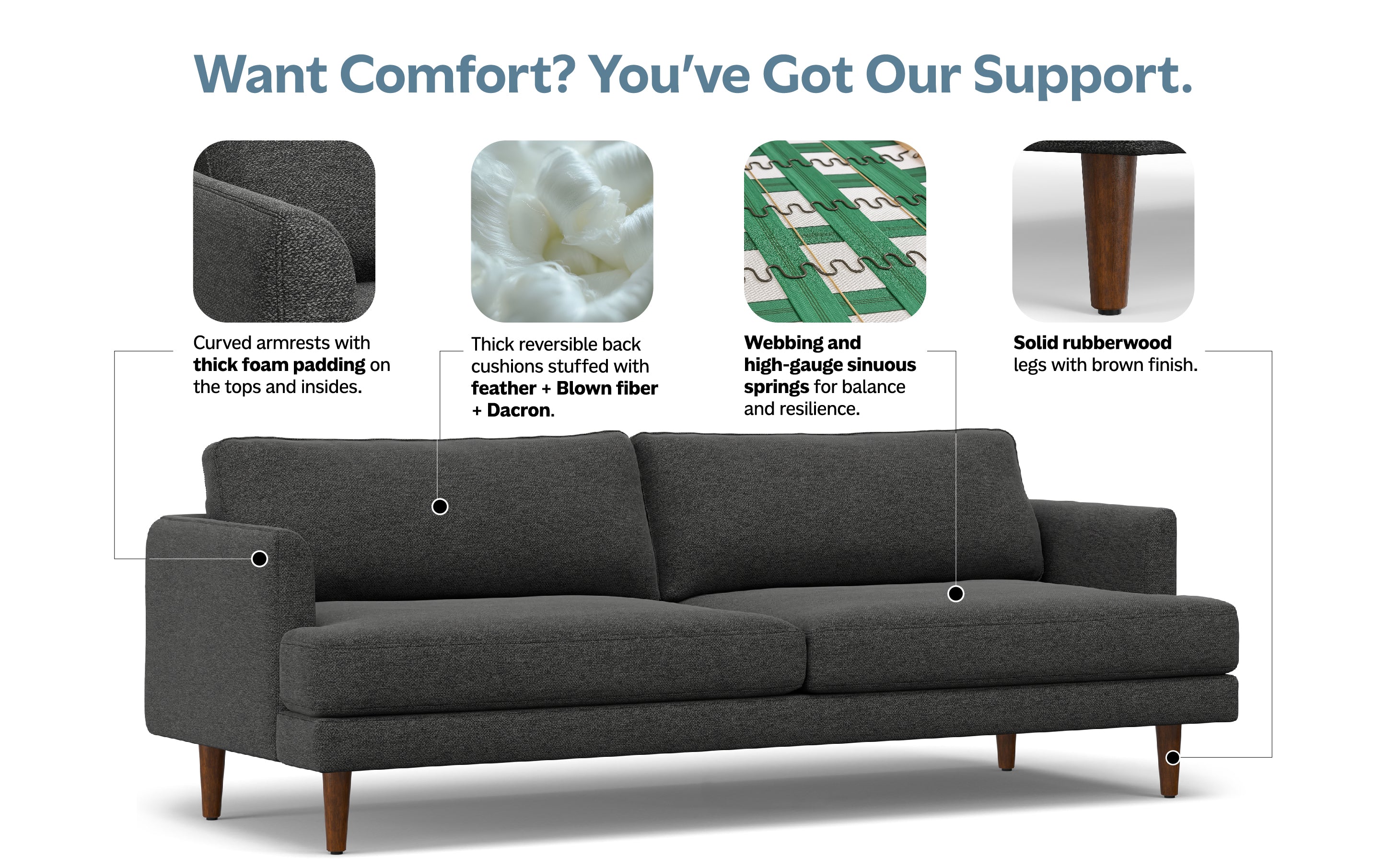 Livingston 90 inch Sofa in Woven-Blend Fabric