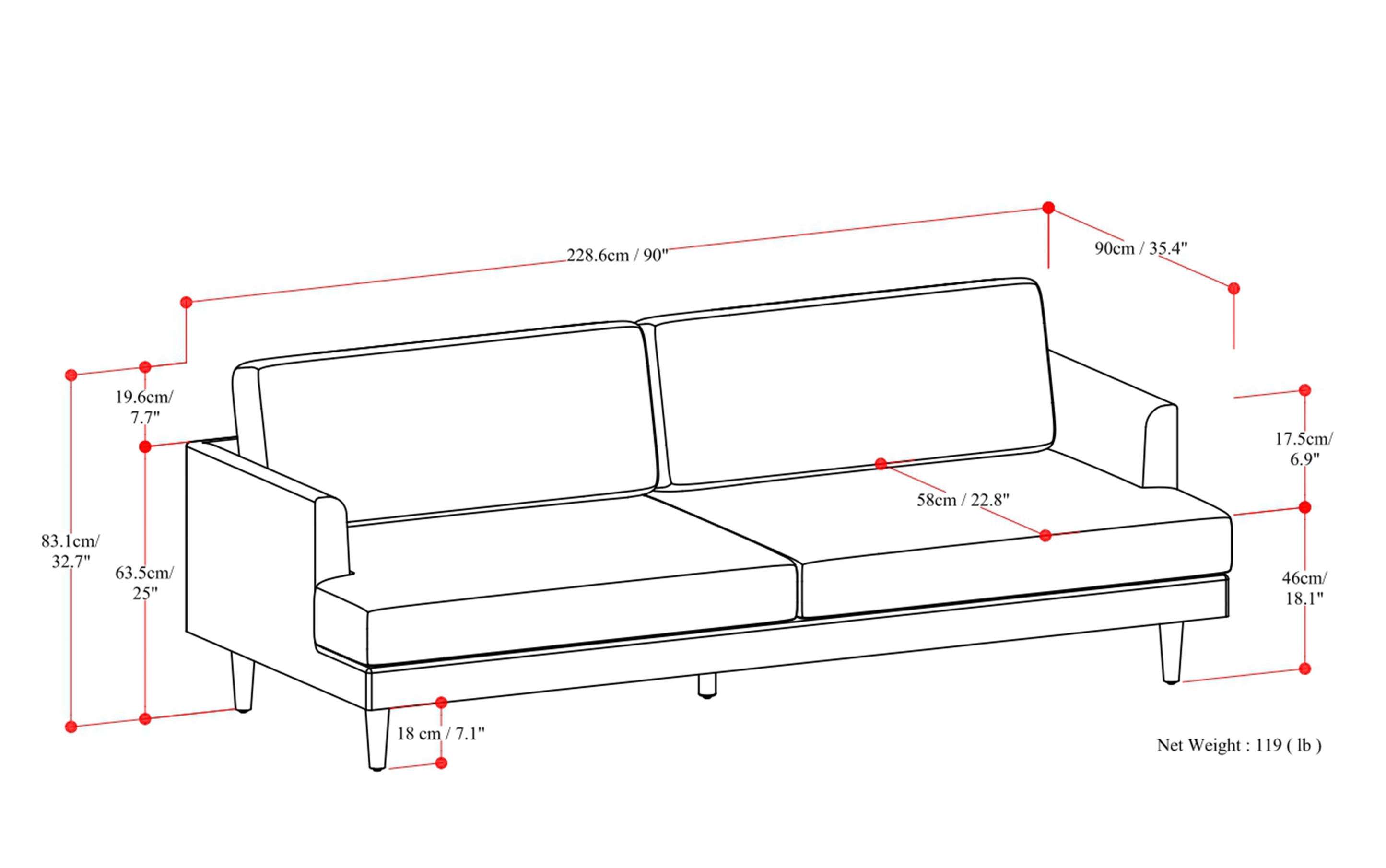 Livingston 90 inch Sofa in Genuine Leather